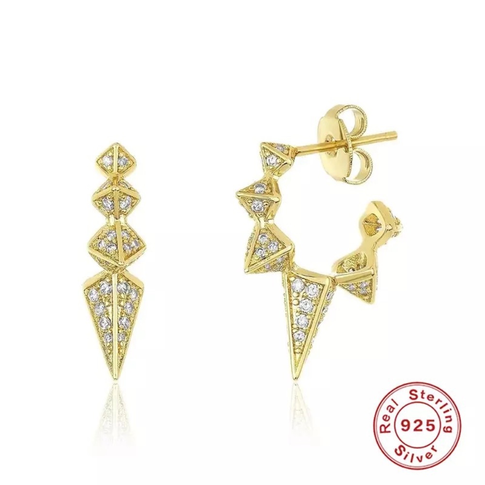 NWT Gold sterling silver spike punk earrings